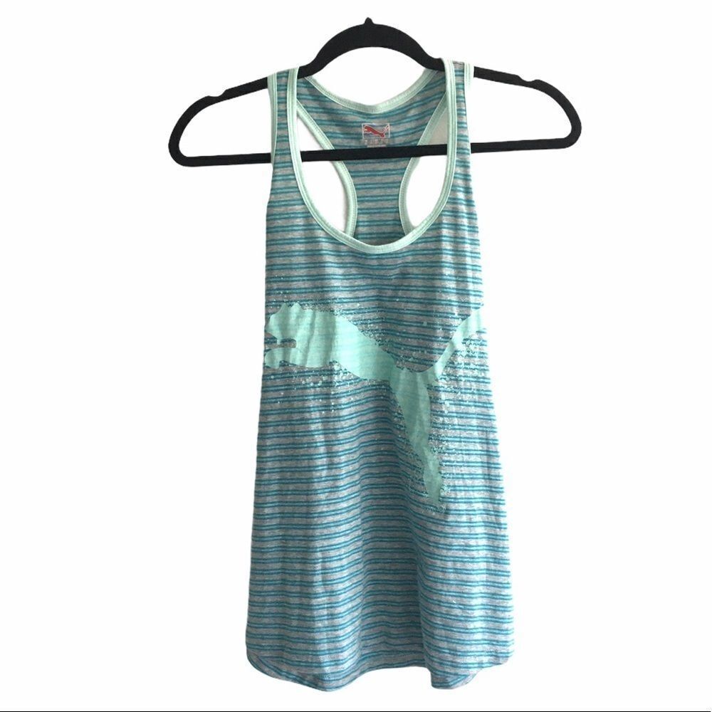 PUMA Sleeveless Athletic Racerback Striped Tank Top Curved Hem XS